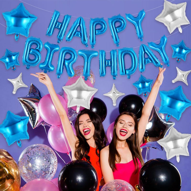 TOTAFAM Blue Happy Birthday Banner Balloons Letters Balloons 16 Inch with 12 Pcs Star Foil Balloon Birthday Party Decorations for Women Men Boys Girls - Image 4